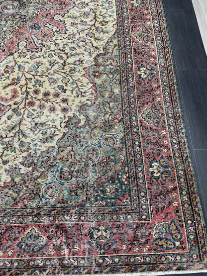 Vintage Rug, Persian Rug, Handmade Rug Muted Vintage 7 x 10.5 Rug, Hand Knotted Rug, Turkish Oushak Rug, Vintage Wool Turkish Rug