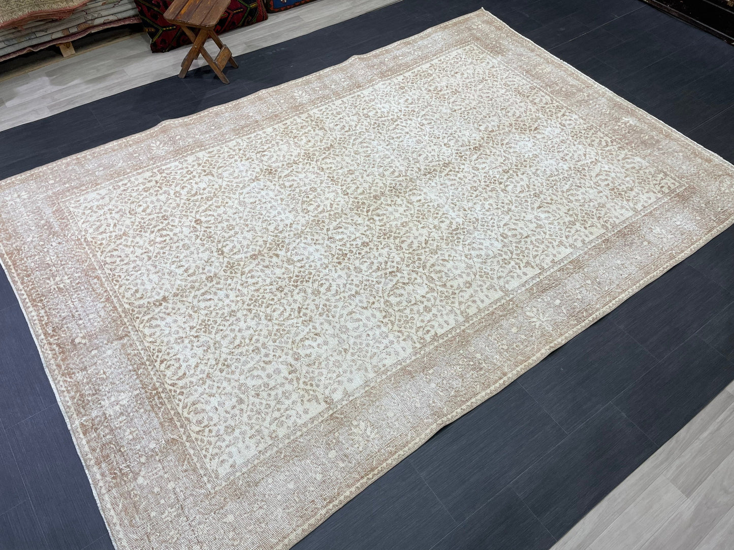 Muted Persian RUG 6.7 x 10 Turkish Oushak Rug Neutral Antique Rug Vintage Rug Wool Muted Oriental Rug Handmade Rug Hand Knotted Rug