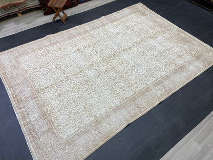 Muted Persian RUG 6.7 x 10 Turkish Oushak Rug Neutral Antique Rug Vintage Rug Wool Muted Oriental Rug Handmade Rug Hand Knotted Rug