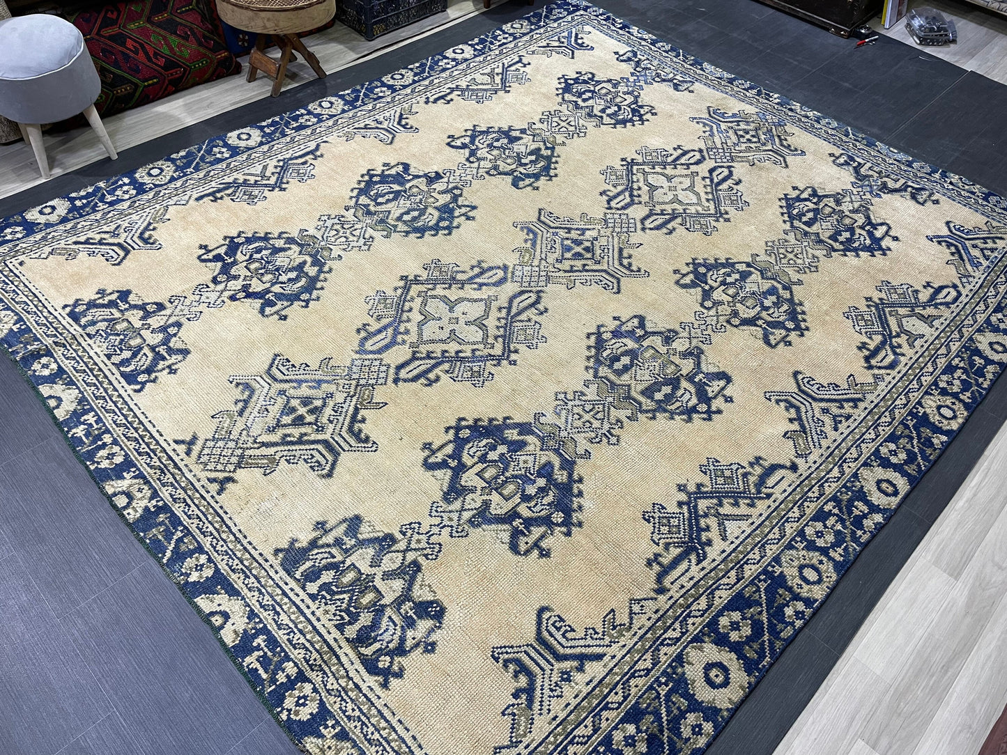 Antique Oushak RUG, Turkish 8.7 x 10.3 Rug, Hand Knotted Rug, Vintage Wool Rug, Oriental Rug Handmade Rug, Persian Rug