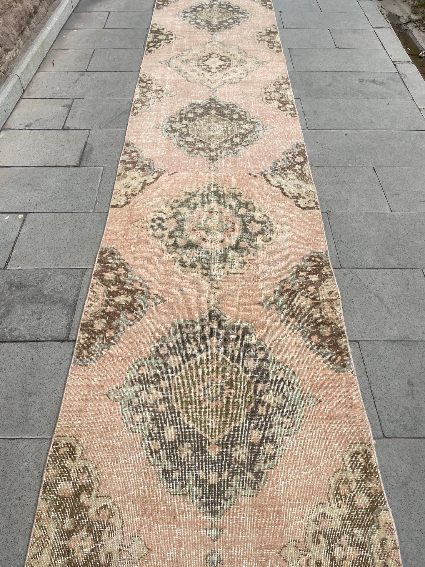 Handmade Extra Long Turkish 2.8 x 21.8 Runner, Very Long Oushak Runner Rug, Vintage Runner Rug, Pink XL Stairs Runner Rug Staircase Runner