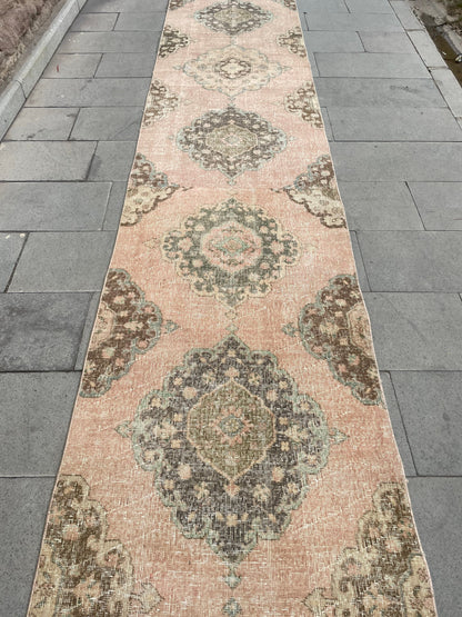 Handmade Extra Long Turkish 2.8 x 21.8 Runner, Very Long Oushak Runner Rug, Vintage Runner Rug, Pink XL Stairs Runner Rug Staircase Runner