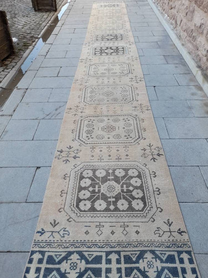 XL Wool Handmade Runner Rug 2.9 x 23 Long TURKISH Runner Rug Vintage Runner Rug Oriental Runner Rug Staircase Runner rug Hand Knotted Runner