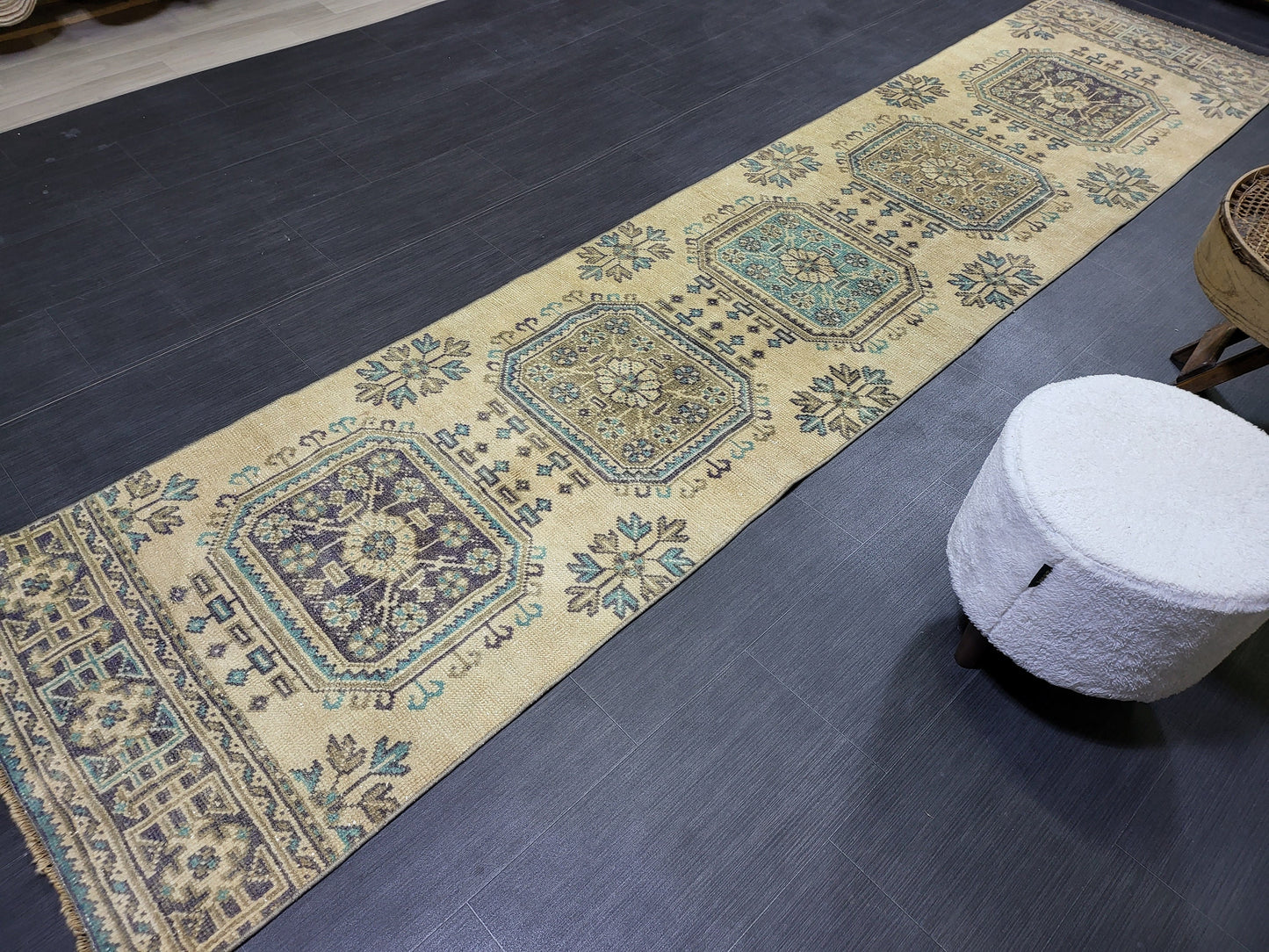 WOOL Oushak Runner Rug, Turkish Runner 2.6 x 11.2 Rug, Vintage Runner Rug ,Hallway Runner Rug, Kitchen Runner Rug Persian Runner Rug