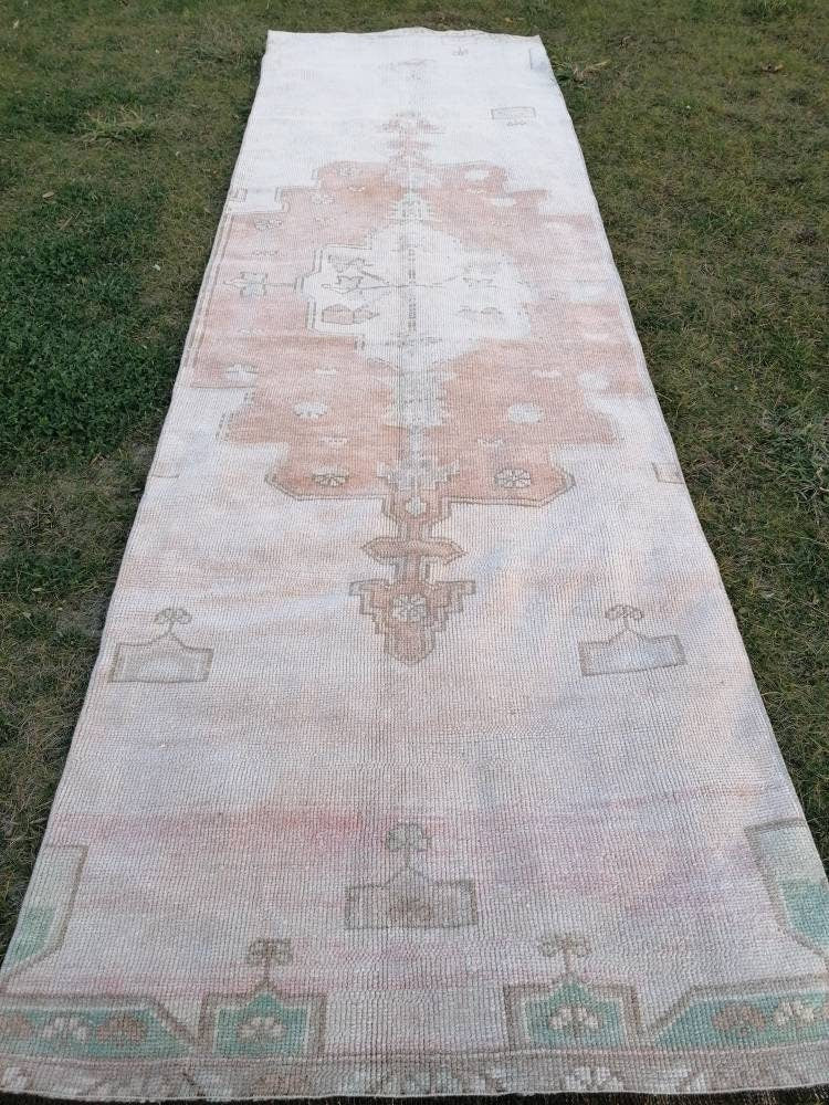 2'10x9'7 muted vintage runner, oushak runner rug, hallway runner, kitchen vintage anatolian rug