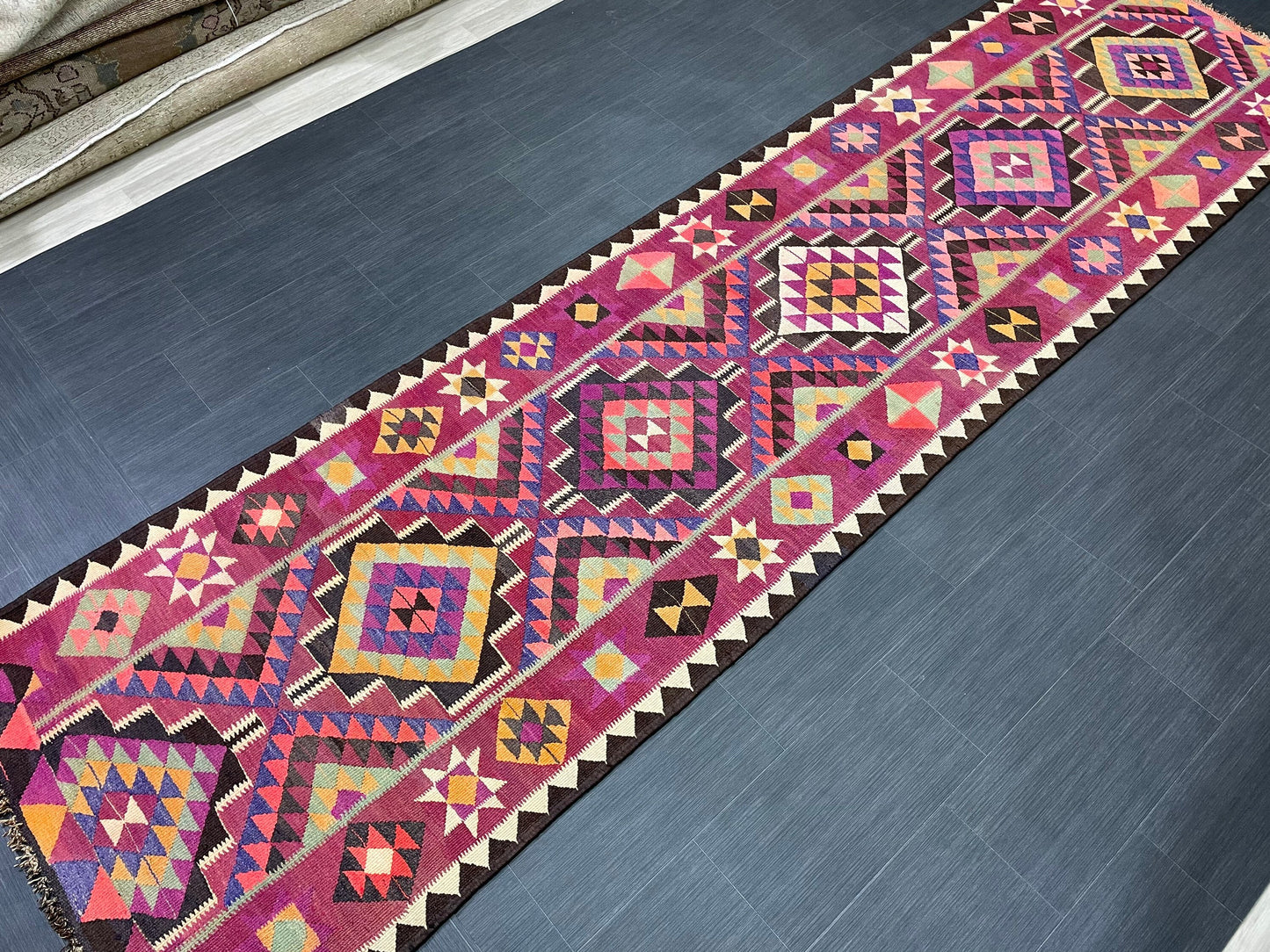 Vintage Runner rug 3.4 x 12.5 Handmade Flat woven Runner Kilim Runner Rug XL Oriental Runner Vintage Flat weave Rug Wool Carpet Rug