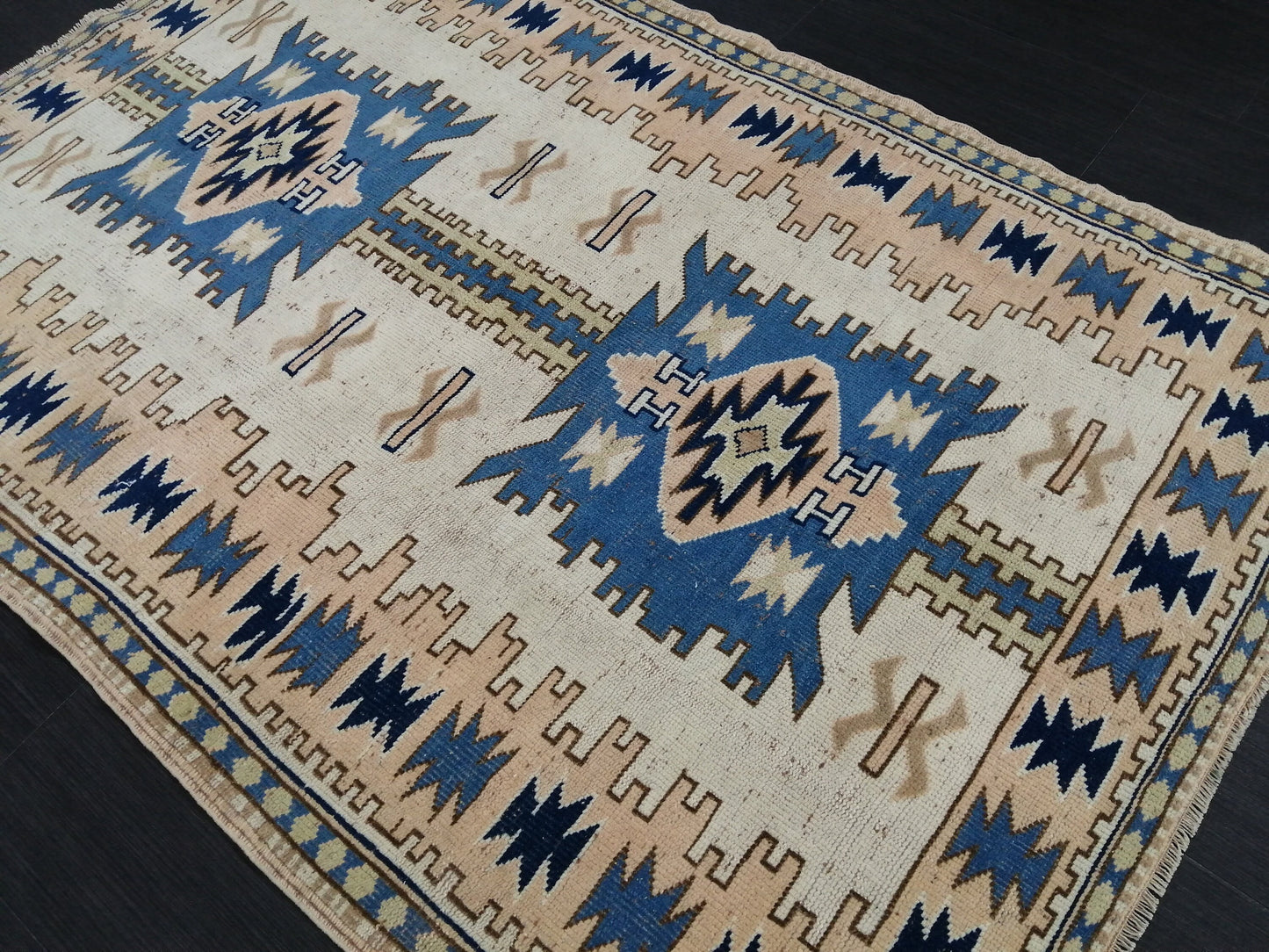Oushak Runner Rug 6.2 x 4.1 Turkish Runner Rug Vintage Runner Rug Hallway Runner Rug Kitchen Runner Rug Blue Wool  Rug Wool Oushak Rug