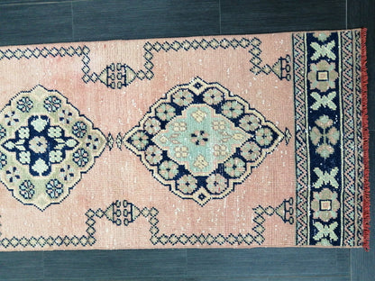 Oushak Runner Rug 2.3 x 11.7  Muted Vintage Runner Rug Hallway Runner Rug Kitchen Runner Rug Wool Runner Rug Wool Oushak Rug