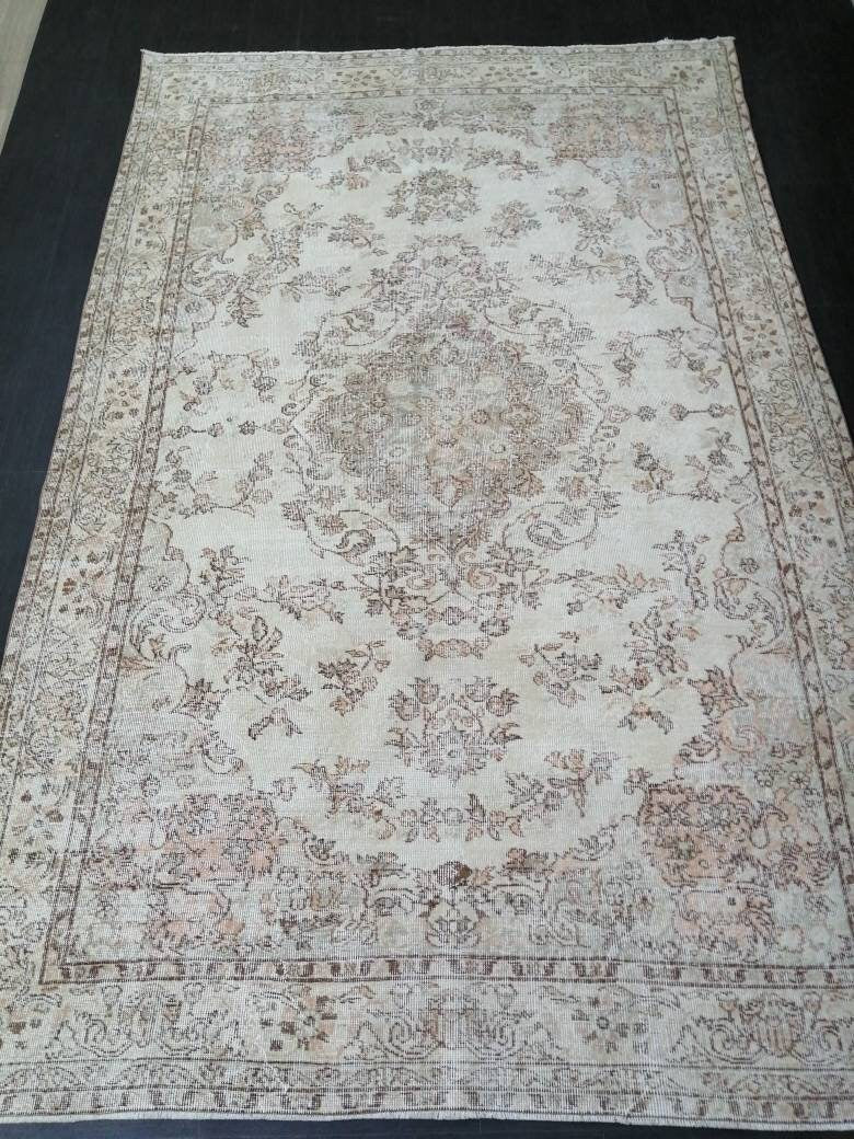 6.5 x 10.3 Muted OUSHAK RUG Neutral Vintage Oushak Rug Large Vintage Rug Wool Oushak Rug Hand Made Rugs Vintage Turkish Rug