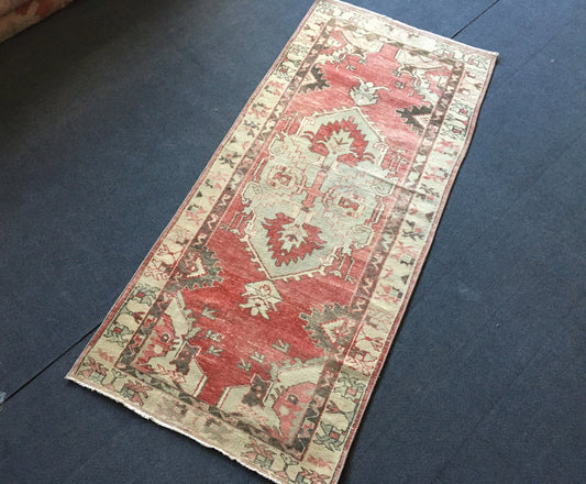 3x6 feet handmade turkish runner, vintage destroyed wool kitchen runner, bedroom arae runner rug, oushak living room area rug,red runner rug