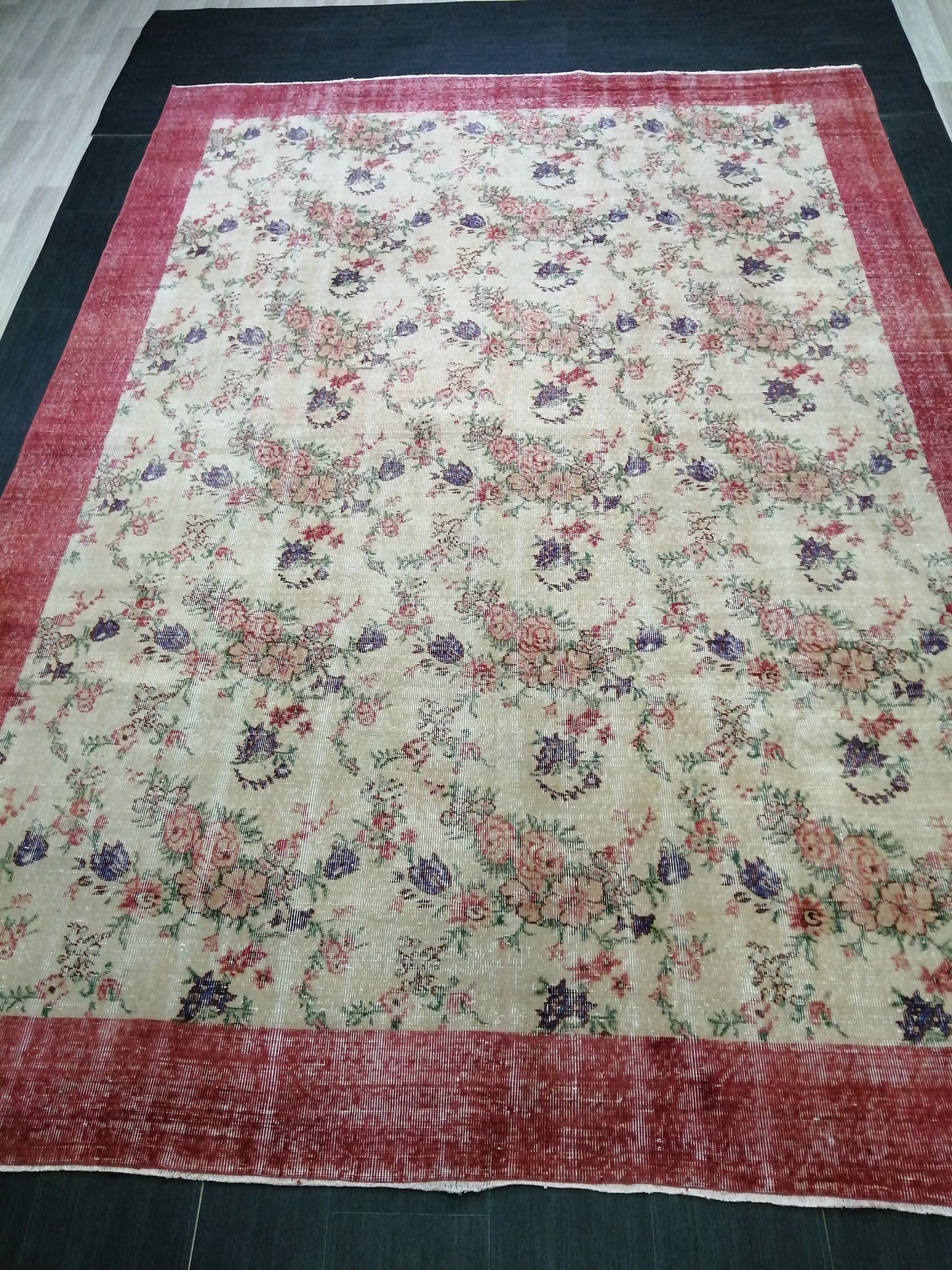 8.2 x 11.6 Large Floral OUSHAK RUG TURKISH Oushak Rug 8x12 Vintage Rug Wool Oushak Rug Hand Made Rugs Vintage Turkish Rug Floral Vintage rug