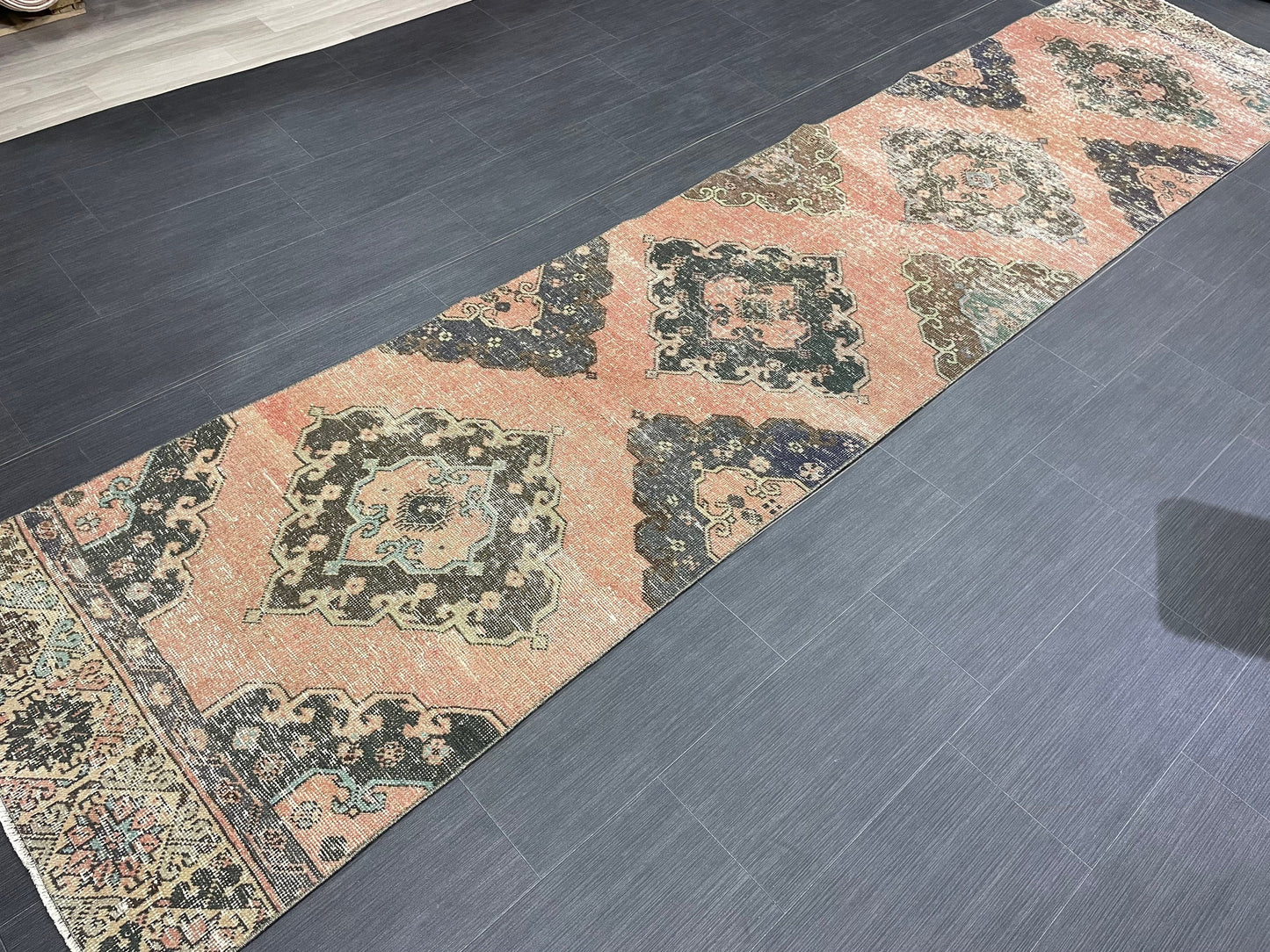 Vintage Runner Rug 2.7 x 12.3 Muted Hallway Runner Rug Kitchen Runner Rug Muted Wool Runner Rug Muted Oushak Rug Pretty Turkish Runner