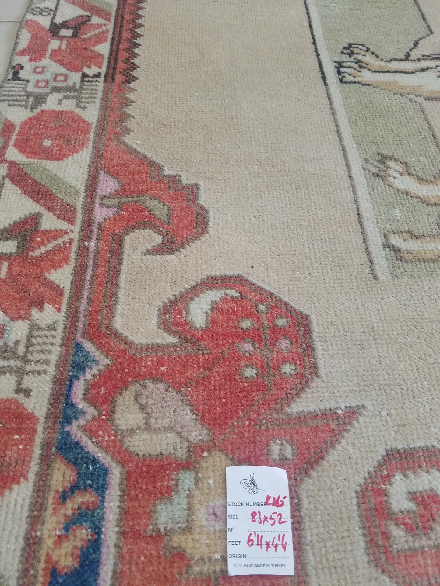 Lion oushak handmade wool rug 4'4x6'12 turkish rug vintage rug, vintage oushak rug, kitchen rug bohemian rug