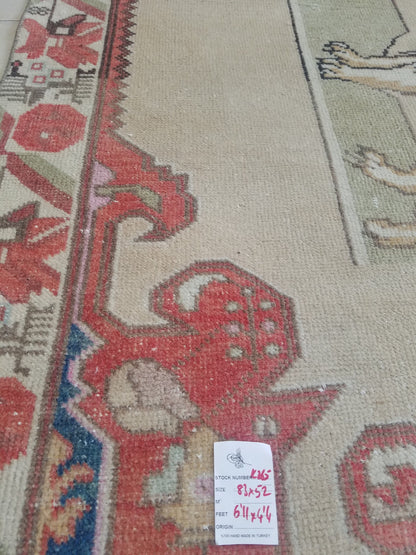 Lion oushak handmade wool rug 4'4x6'12 turkish rug vintage rug, vintage oushak rug, kitchen rug bohemian rug