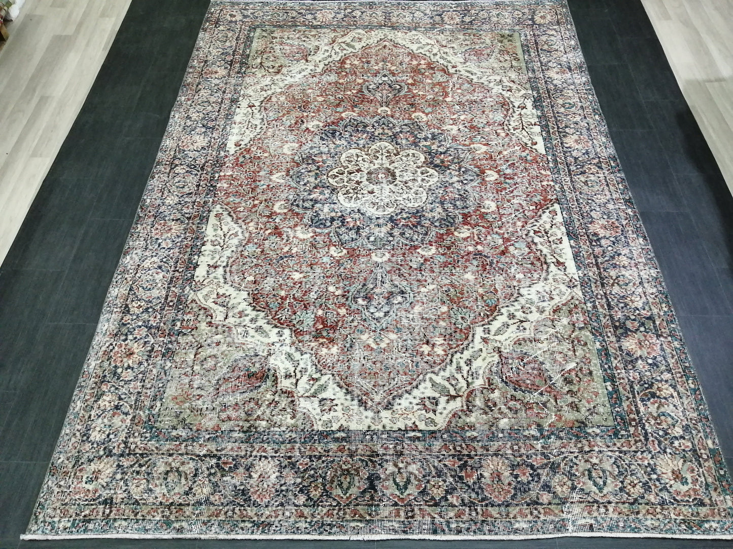 Distressed OUSHAK RUG 6.5 x 9.2 TURKISH Rug Vintage Oushak Runner Rug Vintage Wool Oushak Rug Hand Made Rugs Vintage Turkish Rug