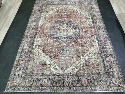 Distressed OUSHAK RUG 6.5 x 9.2 TURKISH Rug Vintage Oushak Runner Rug Vintage Wool Oushak Rug Hand Made Rugs Vintage Turkish Rug