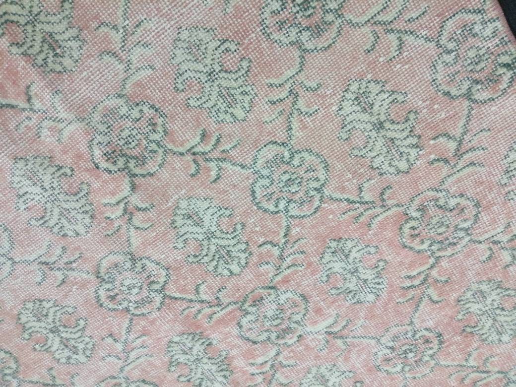 Large Vintage RUG TURKISH Rug 10.5 x 7 Pink Vintage Persian Rug Vintage Oriental Rug Wool Oushak Rug Hand Made Rugs Vintage Turkish Rug
