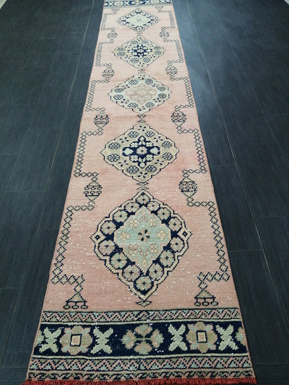 Oushak Runner Rug 2.3 x 11.7  Muted Vintage Runner Rug Hallway Runner Rug Kitchen Runner Rug Wool Runner Rug Wool Oushak Rug