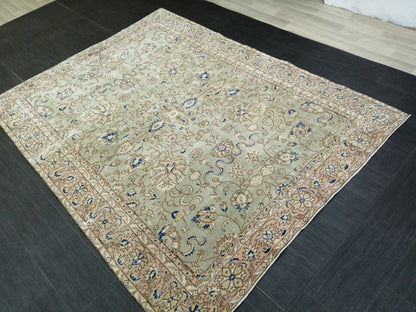 6.3 x 8.4 OUSHAK RUG TURKISH Light Green Blue Rug Vintage Oriental Rug Vintage Wool Fine Knotted Rug Hand Made Rugs Turkish Rug 6x8