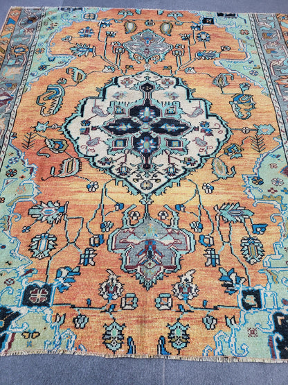 Handmade Rug, Hand Knotted 5.2 x 5.5 Rug, Oushak Rug, Rustic Rug, Vanity Rug, Turkish Rug, Farmhouse Rug, Vintage Rug, Wool rug