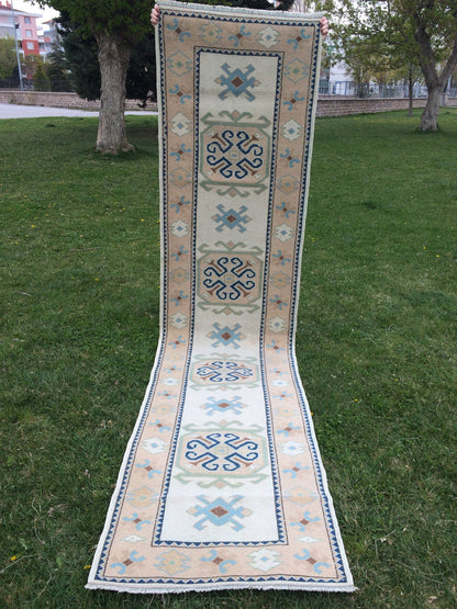 Muted Vintage Runner 3x11 Oushak RUNNER Rug, Turkish Rug, Hallway Runner Rug, Oushak Rug, Oushak Runner Rug, Wool Runner Rug, Faded Runner