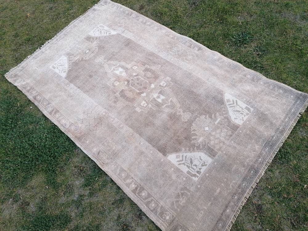 Oushak turkish rug,neutral vintage turkish rug,oushak unique hand made rug 4'4x7 bohemian rug