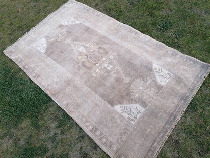 Oushak turkish rug,neutral vintage turkish rug,oushak unique hand made rug 4'4x7 bohemian rug