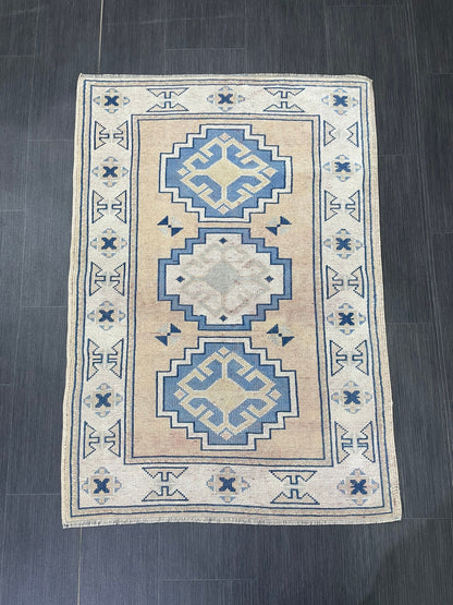 Hand Knotted Rug, Wool RUG, TURKISH Rug 3x4 ft, Vintage Oushak Rug, Vintage Persian Rug, Wool Oushak Rug, Handmade Vintage Rug