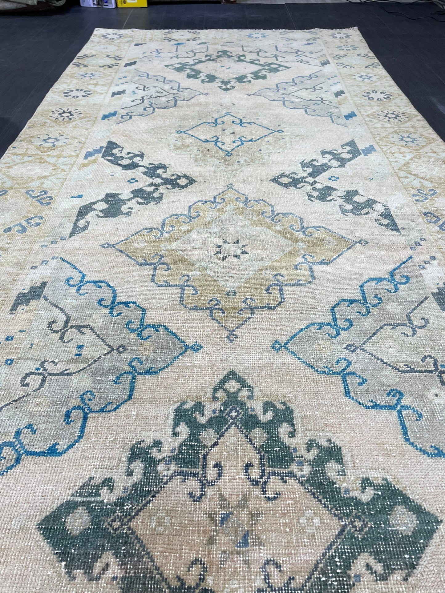 Vintage RUG, Antique Rug, 4.6 x 12.9 Distressed Muted Rug, Muted Wool Neutral Rug, Handmade Rug, Vintage Turkish Rug, Hand Knotted Rug,