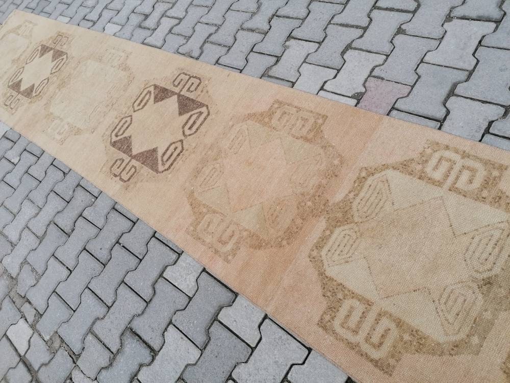 21'4x2'7 long handmade wool runner, neutral oushak runner rug,hallway vintage runner rug,