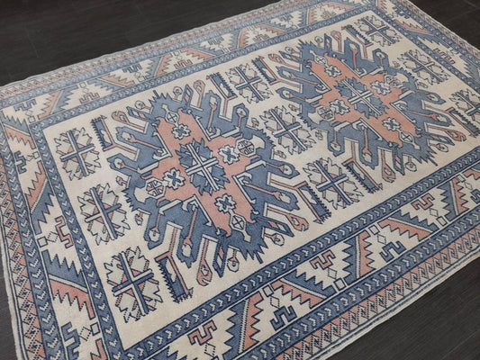 Blue Vintage Rug Hand Made Rug 4.6 x 6.5 Oushak Rug Rustic Rug ORIENTAL Rug Turkish Rug Vintage Persian rug