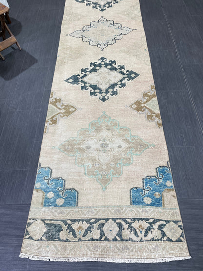 Oushak Runner Rug Turkish 2.7 x 13 Runner Rug Vintage Runner Rug Hallway Runner Rug Kitchen Runner Rug Wool Runner Rug Handmade Rug