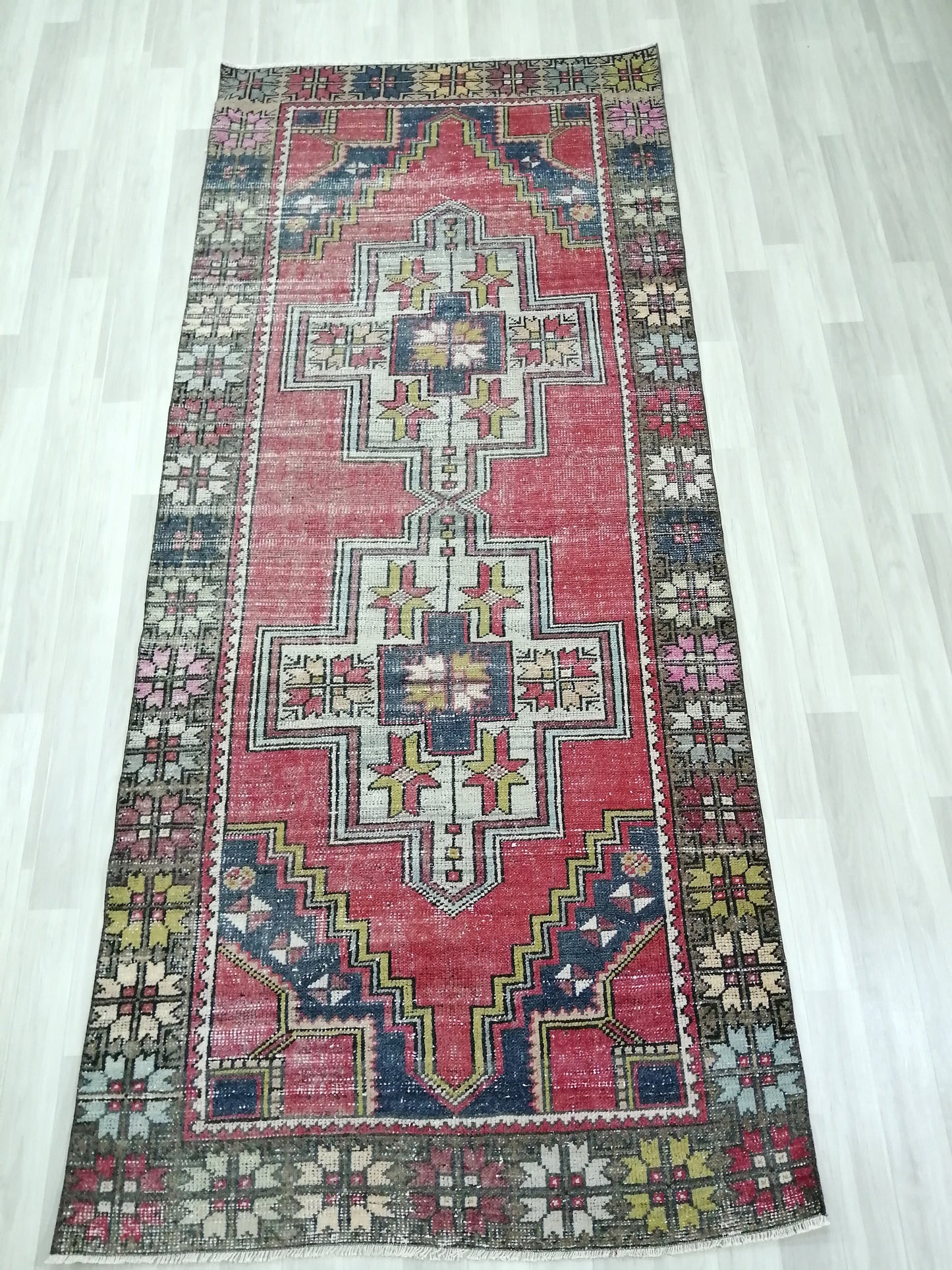 4 x 9.3 OUSHAK RUG TURKISH Oushak Rug Vintage Oushak Runner Rug Vintage Runner Rug Wool Oushak Rug Hand Made Rugs Vintage Turkish Rug