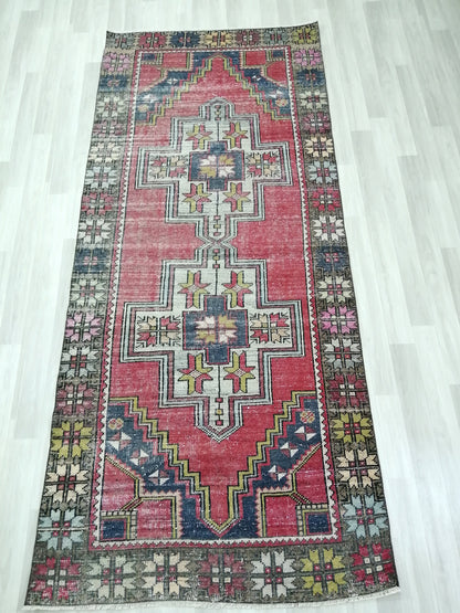 4 x 9.3 OUSHAK RUG TURKISH Oushak Rug Vintage Oushak Runner Rug Vintage Runner Rug Wool Oushak Rug Hand Made Rugs Vintage Turkish Rug