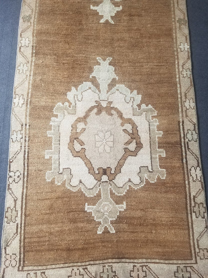 Neutral wool runner rug 3'3x9'5 oushak runner rug unique handmade rug kitchen runner