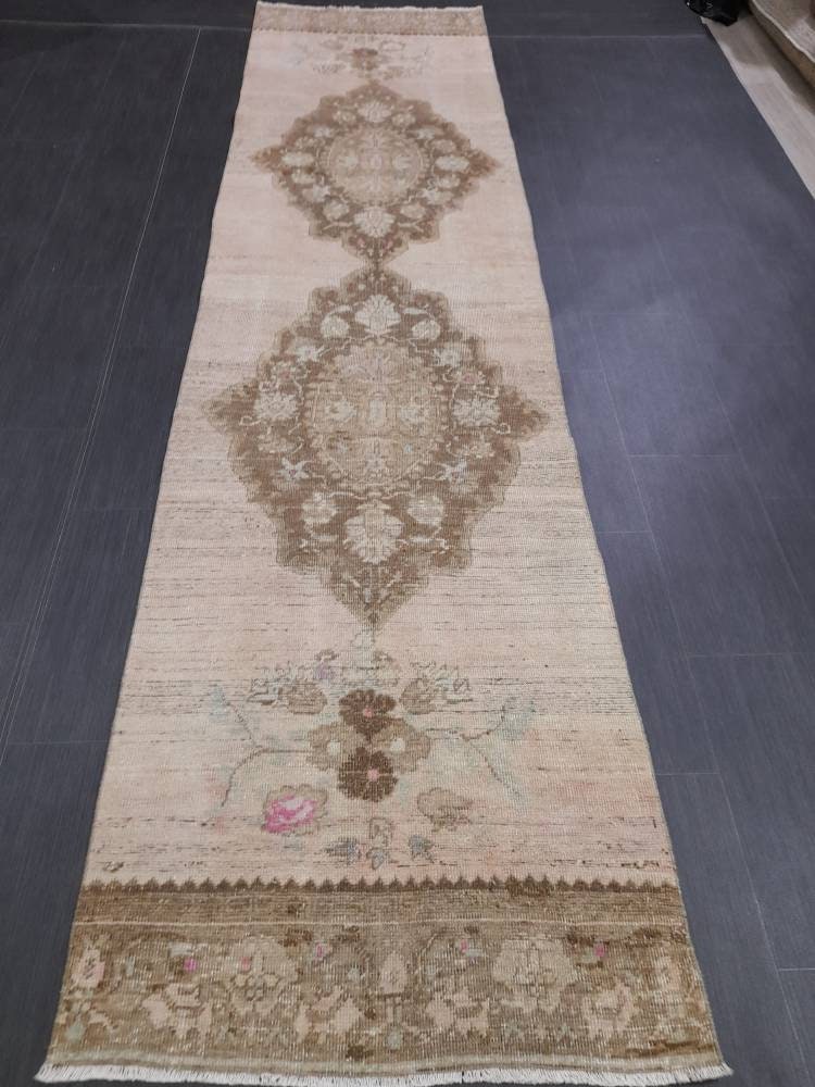 Vintage Runner Rug 2.8 x 11.4 Turkish Runner Rug Handmade Runner Rug Hallway Runner Kitchen Runner Rug Wool Runner Rug Oriental Runner Rug