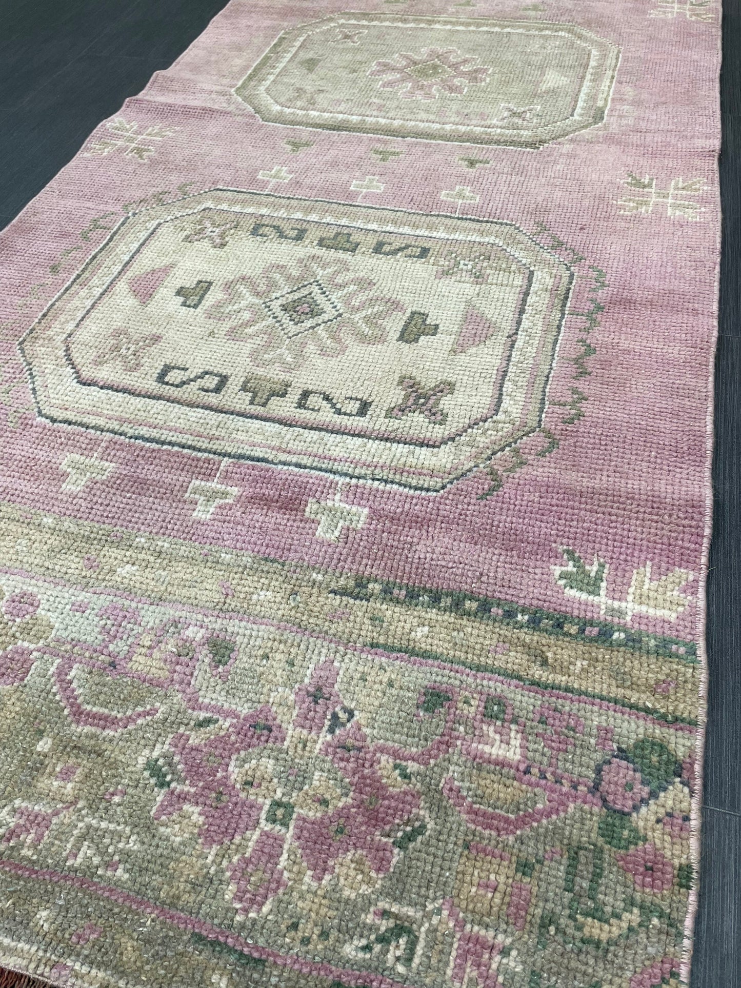 Short Oushak Runner Rug 3 x 7.5 Turkish Runner Rug Vintage Runner Rug Hallway Runner Rug Kitchen Runner Rug Wool Runner Rug Wool Oushak Rug