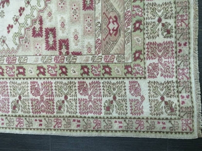 WOOL RUG Turkish Area Rug 5.3 x 7 Pink Vintage Rug Fan Hand Made Cute Oushak Rug Persian Muted Rug Earth Tones Rug Wool Pile Rug Rustic Rug