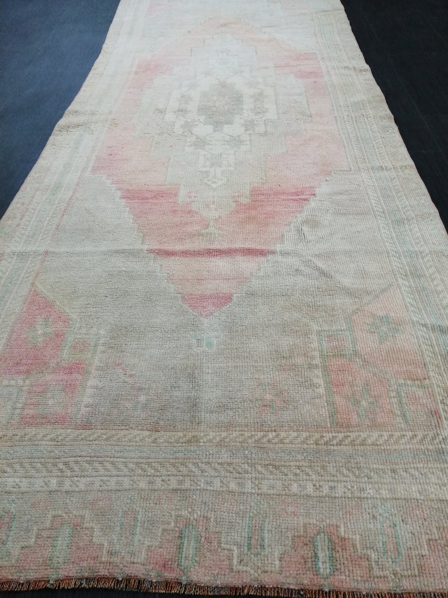 3.7 x 9 Muted Oushak Runner Rug Turkish Runner Rug Vintage Runner Rug Hallway Runner Rug Kitchen Runner Rug Wool Runner Rug