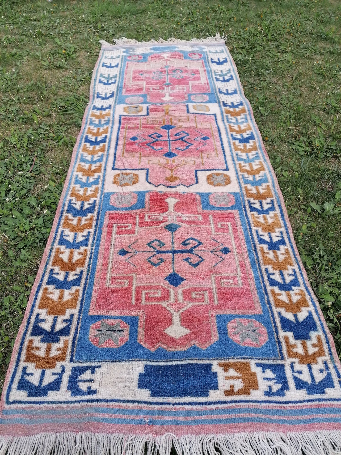 2'5x6'6 blue oushak runner, turkish runner rug, vintage runner rug  unique hand made wool rug kitchen  runner rug