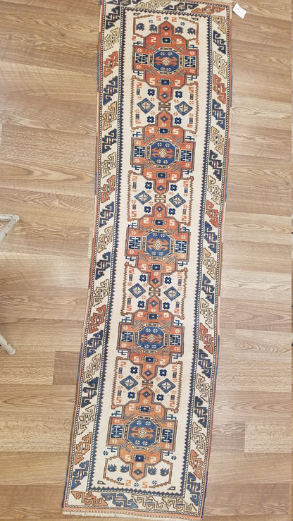 Hallway wool runner rug, handmade runner rug 2'2x8'6 blue bohemian rug, vintage oushak runner, turkish runner rug