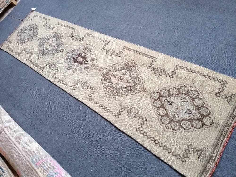 Oushak runner rug, earth tone runner rug, 2'6x10 ft