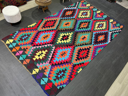 Vintage Kilim Handmade 5.7 x 9.4 Rug, Flatwoven Oushak Rug, Rustic Rug, Flat Weave Rug, Turkish Rug, Farmhouse Rug, Vintage Wool rug