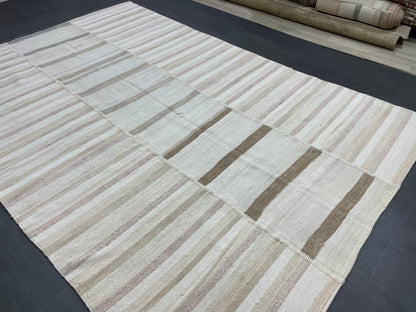 Neutral Vintage Rug 6.4 x 9.7 Stripe Wool Rug Muted Vintage Flat woven Rug Neutral Flatweave Carpet Stripped Rug Handmade Rug Turkish Kilim