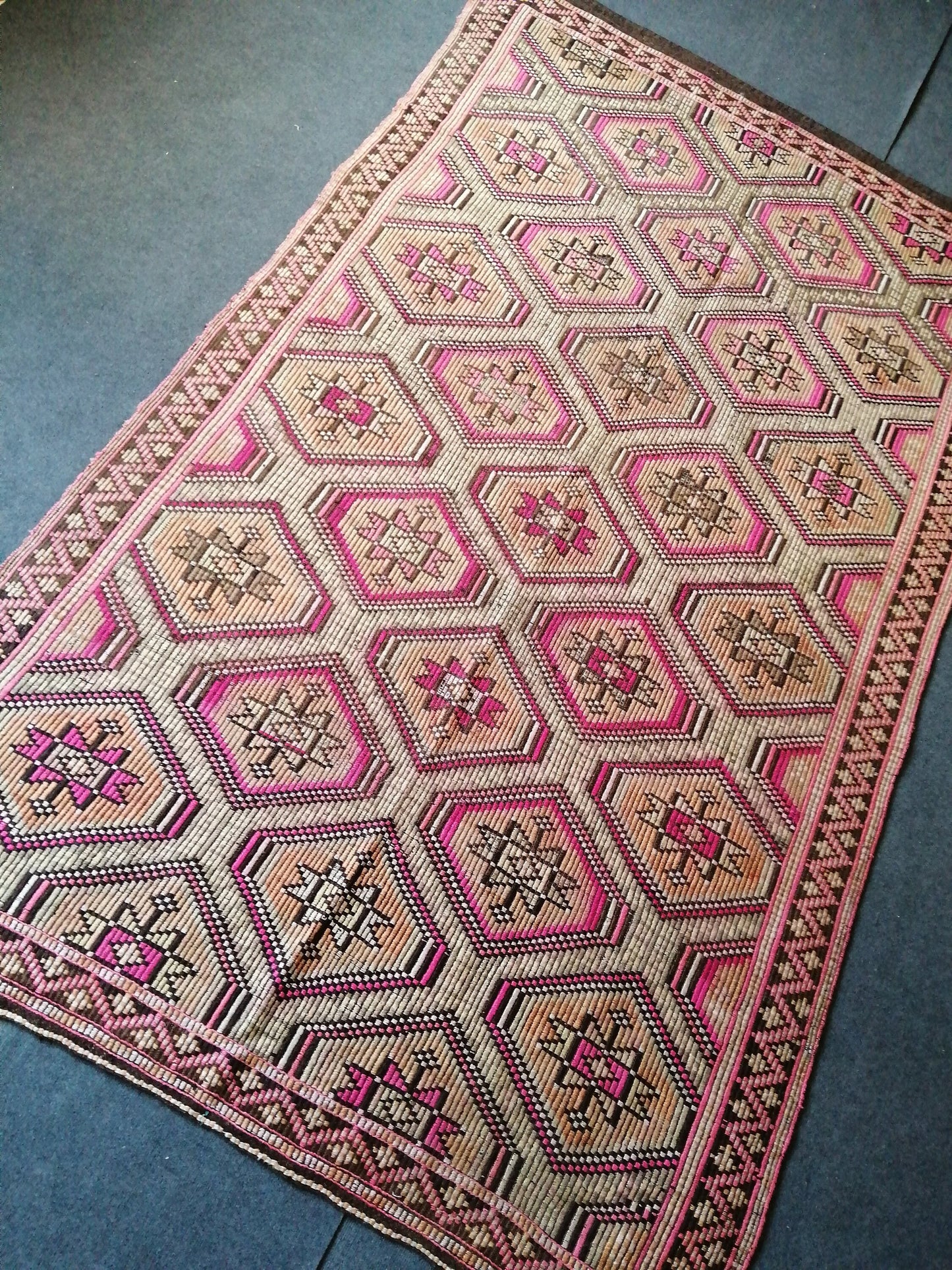 9 x 5.6 Flatwoven with Embroidery Rug TURKISH HAND MADE Rugs   Vintage Turkish Rugs   Oushak Rug  Vintage Oushak Rug, Wool Rug