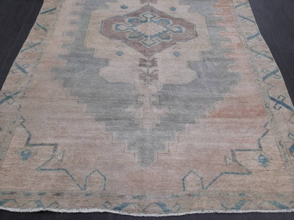 Vintage Wool Rug 5 x 10.8 Turkish Oushak Rug Muted Rug Muted Vintage Turkish Rug  Oriental Rug, Vintage Rug Soft Wool Rug