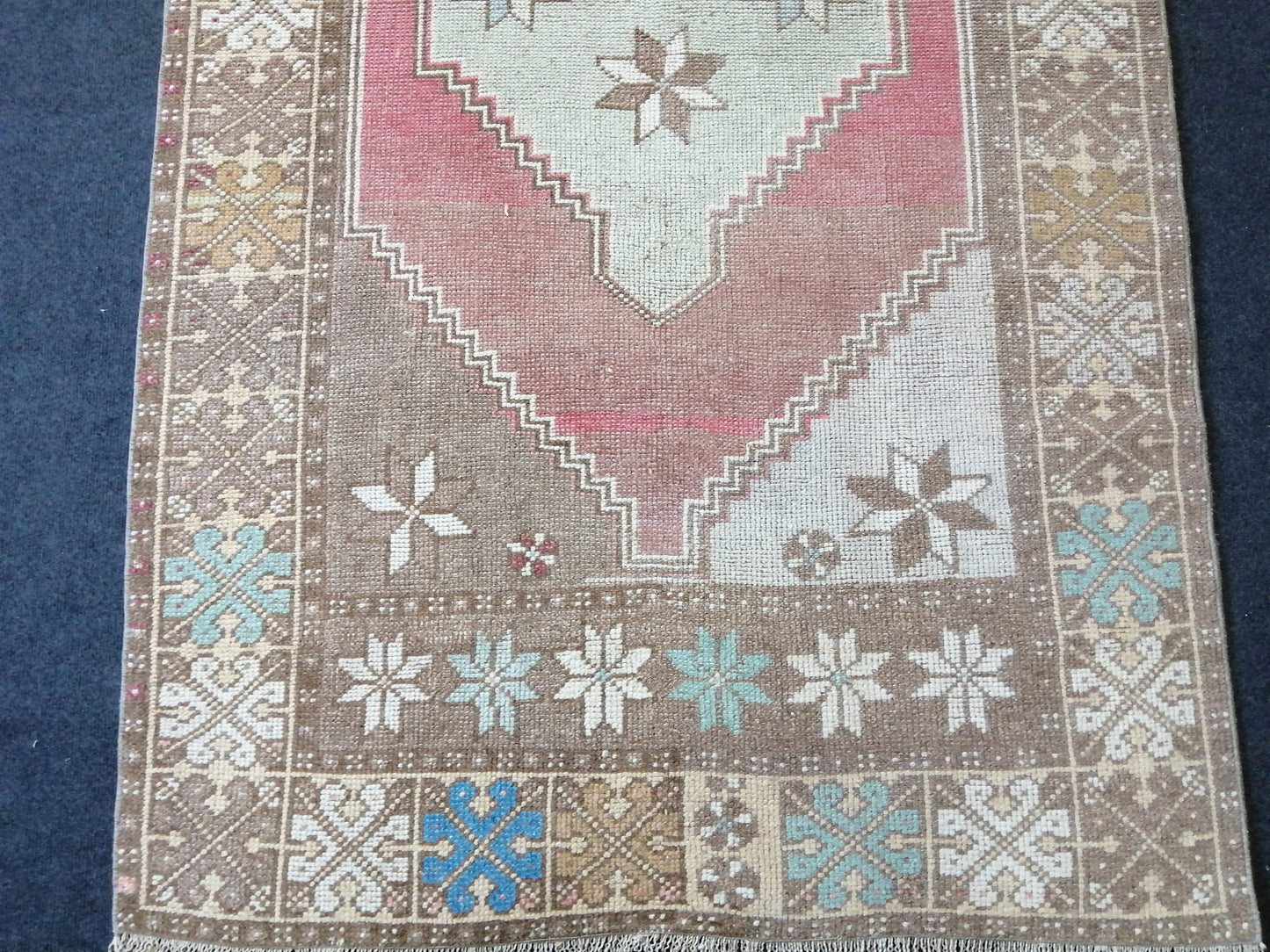 7 x 3.7 vintage Rug Oushak Rug Turkish Rug Blue Hand Made Rugs Oriental Rug Wool Rug