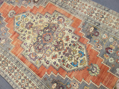 Antique RUG, Oushak 5.7 x 10 Rug, One Of A Kind Rug, Vintage Persian Rug, Blue Vintage Rug, Fine Wool Unique Rug, Rear Turkish Rug,