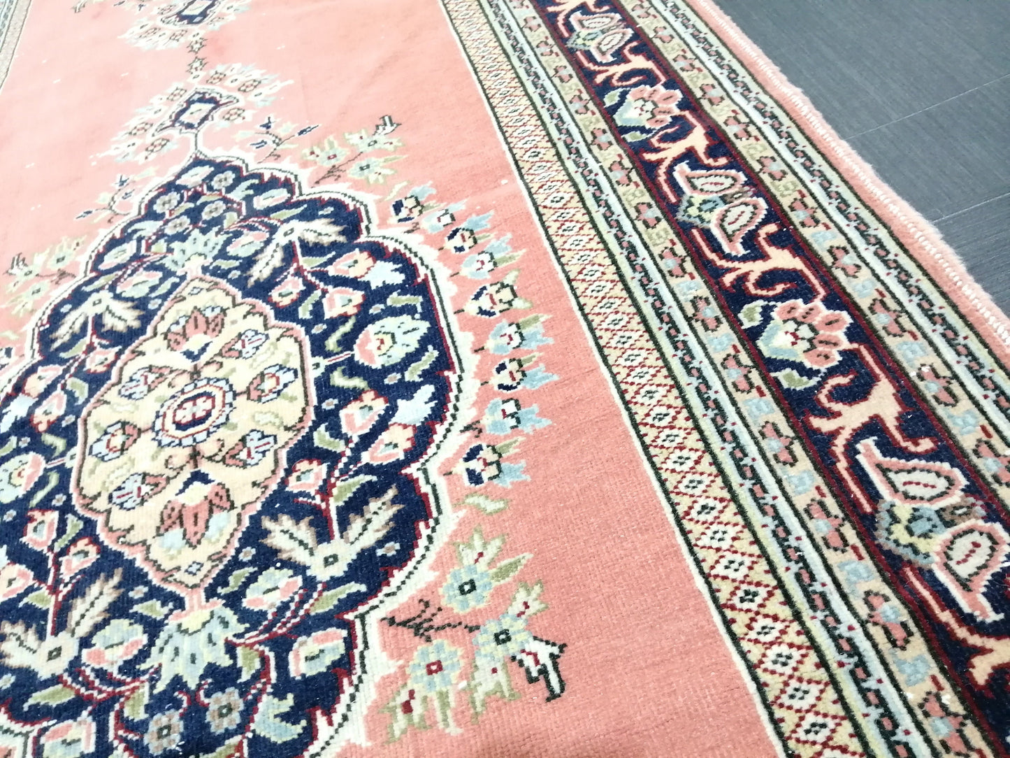 Oushak Runner Rug 3.2 x 14 Turkish Runner Rug Persian Vintage Runner Pink and Navy XL Hallway Runner Rug Stairs Runner Rug Extra Long Runner