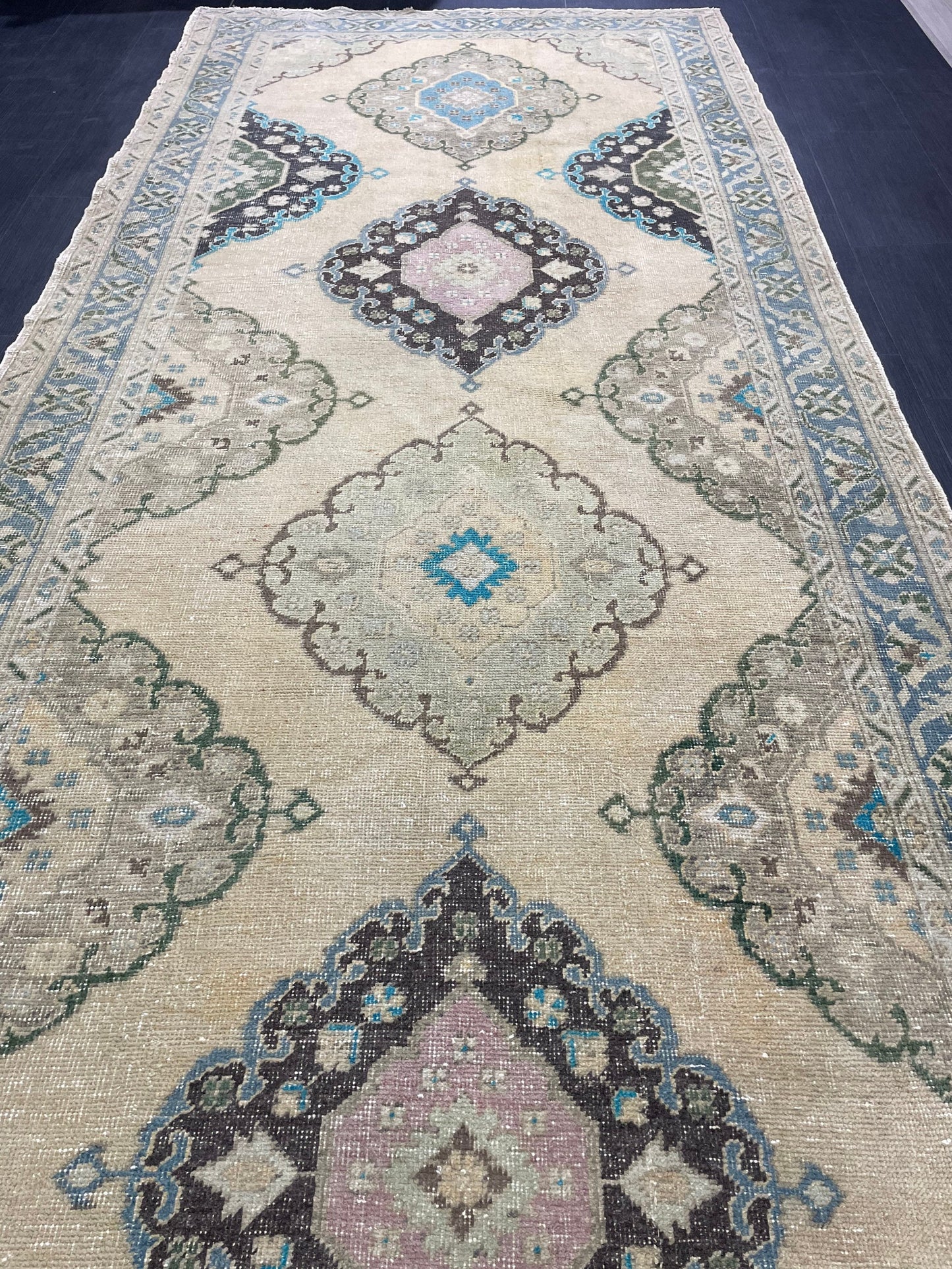 Vintage Hand Knotted Rug Vintage 4.8 x 13.8 Runner Oushak Runner Rug Turkish Runner Rug Vintage Runner Rug Star Kitchen Runner Natural Wool